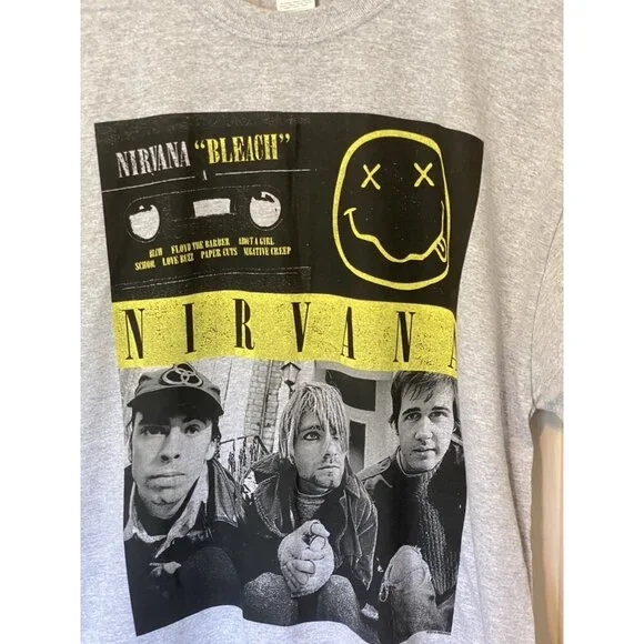 Nirvana "Bleach" Gray T-Shirt Men's L Large Music Band New Live Nation Gildan - Picture 4 of 8